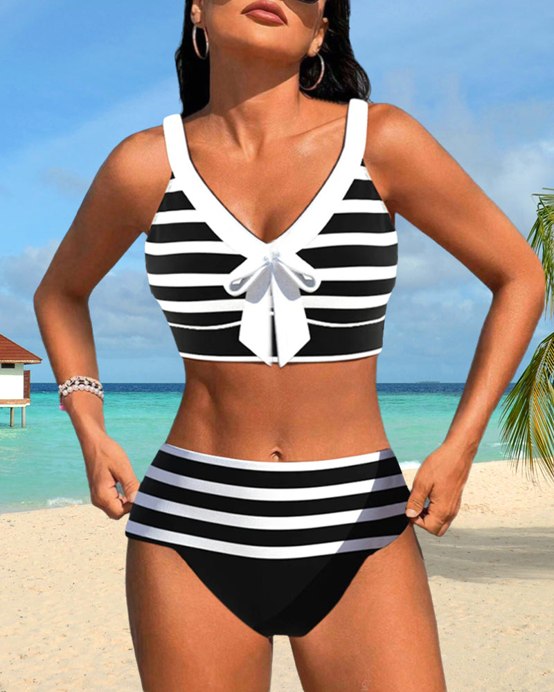 Ana| Bikini cu dungi și talie înaltă