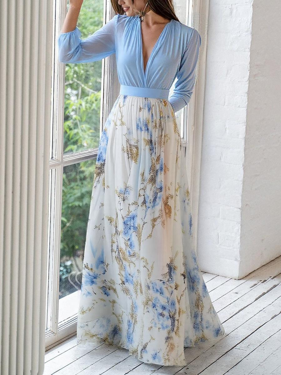 Harper™ | Rochie lungă cu imprimeu floral strălucitor