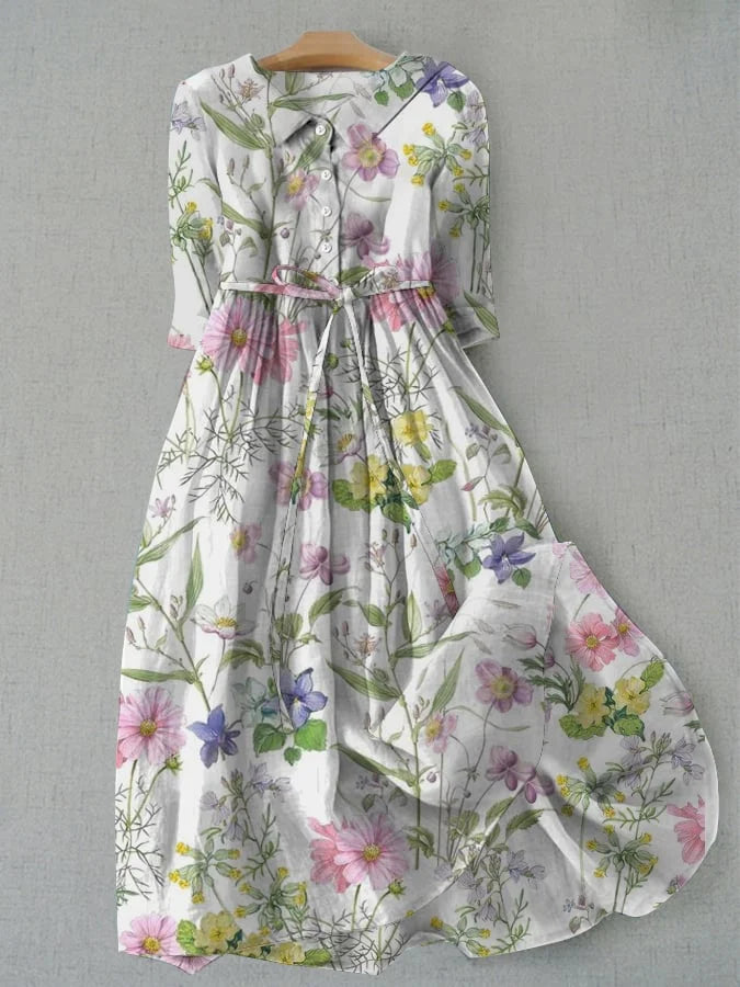 BLOSSOM | Rochie de vară A-Line cu flori și șnururi în talie