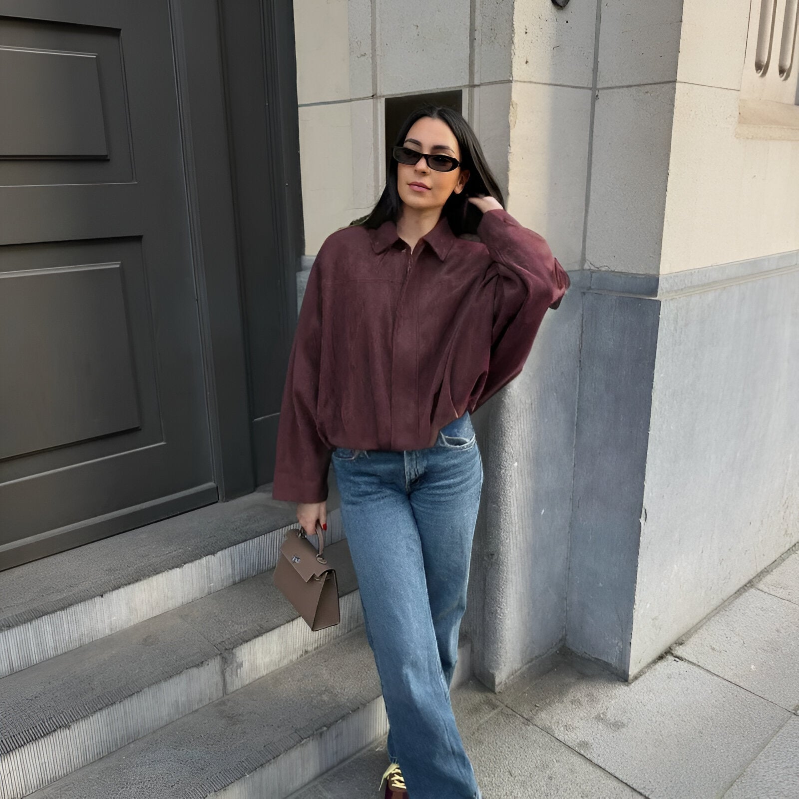 Marie - Jachetă bomber din suede