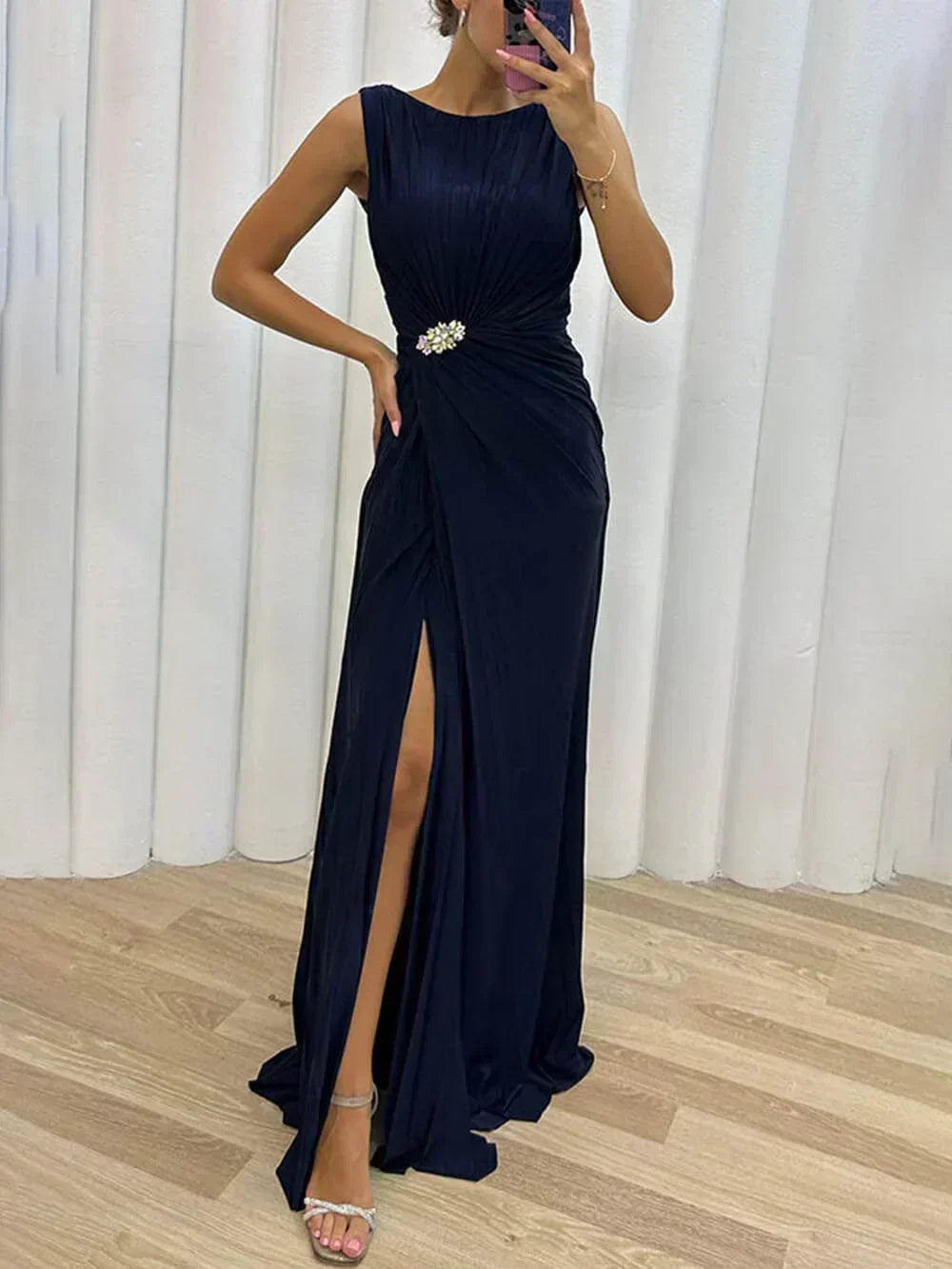 Davina - Rochie de seară lungă plisată