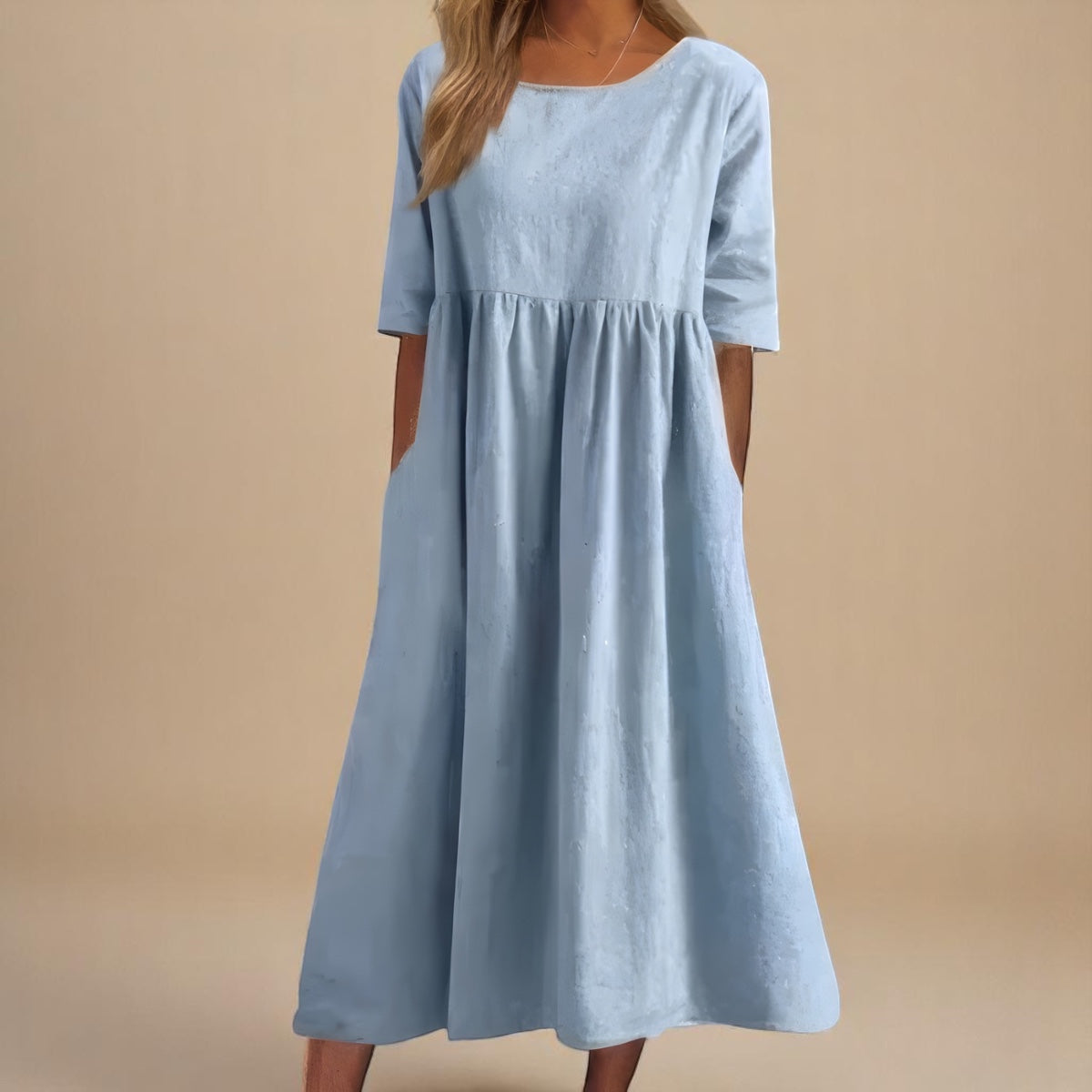 KATY | Rochie din in cu talie evidențiată