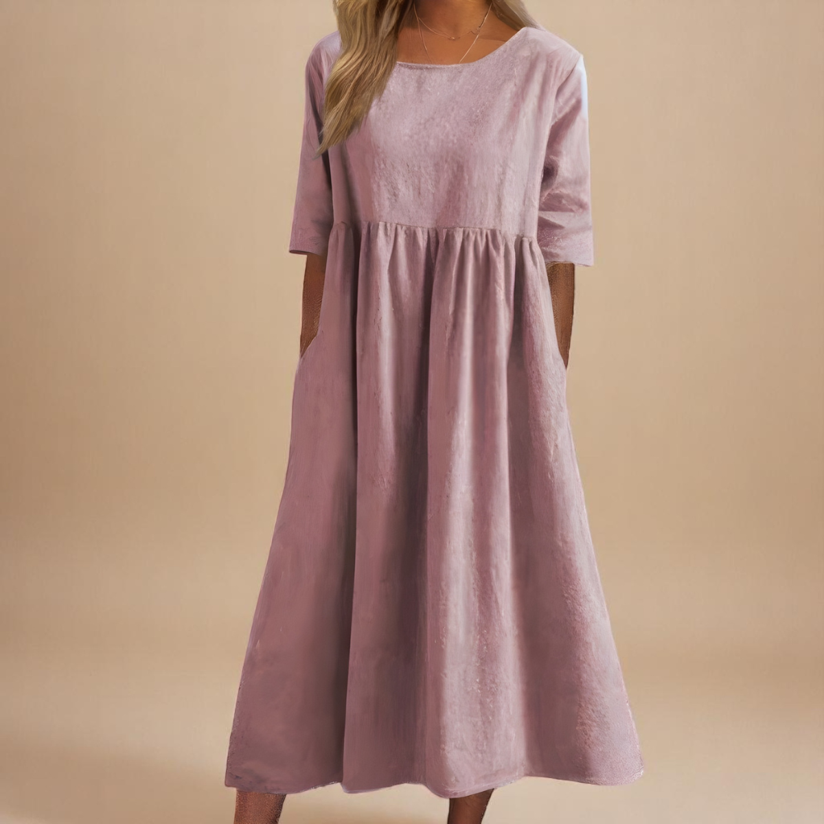 KATY | Rochie din in cu talie evidențiată