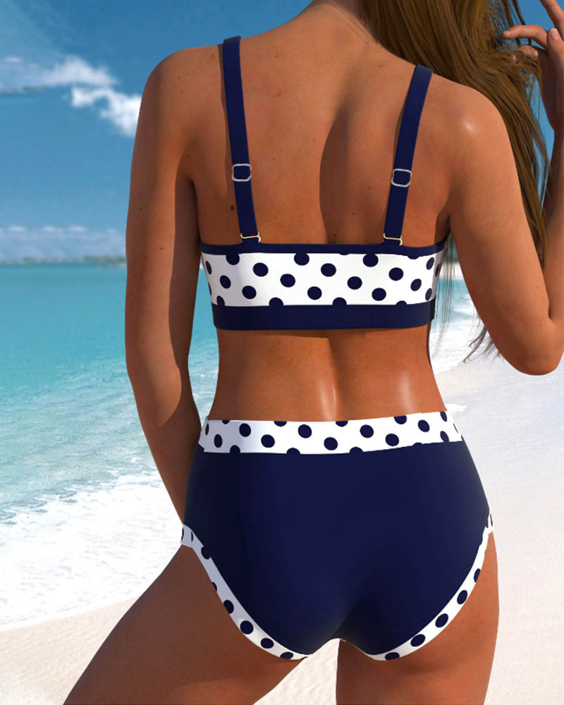 Liesbeth - Bikini cu Talie Înaltă și Design Patchwork cu Puncte