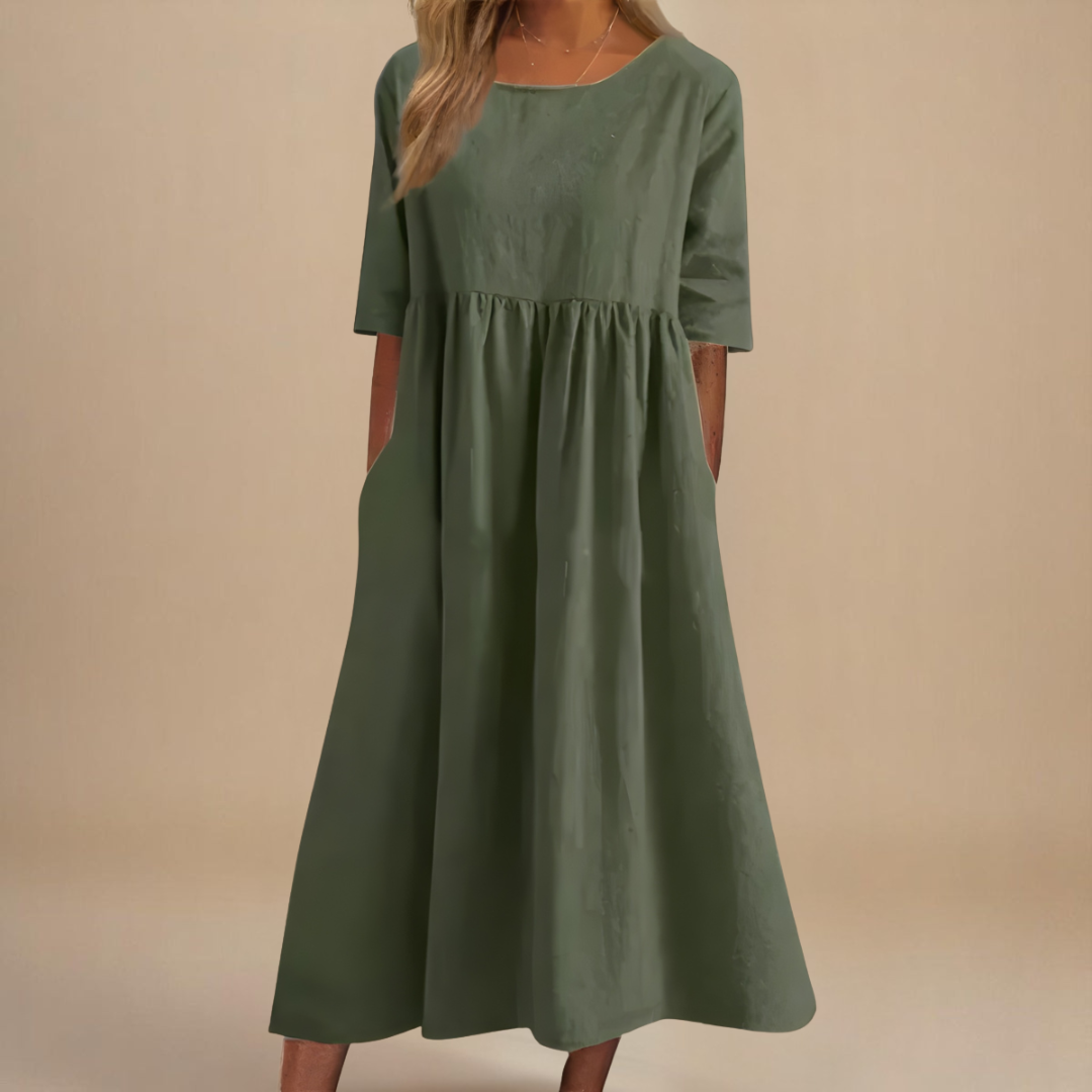 KATY | Rochie din in cu talie evidențiată