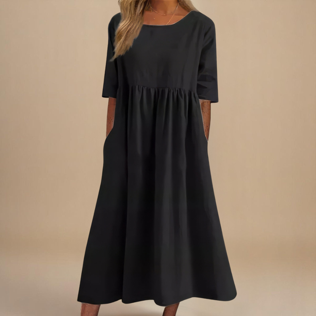 KATY | Rochie din in cu talie evidențiată