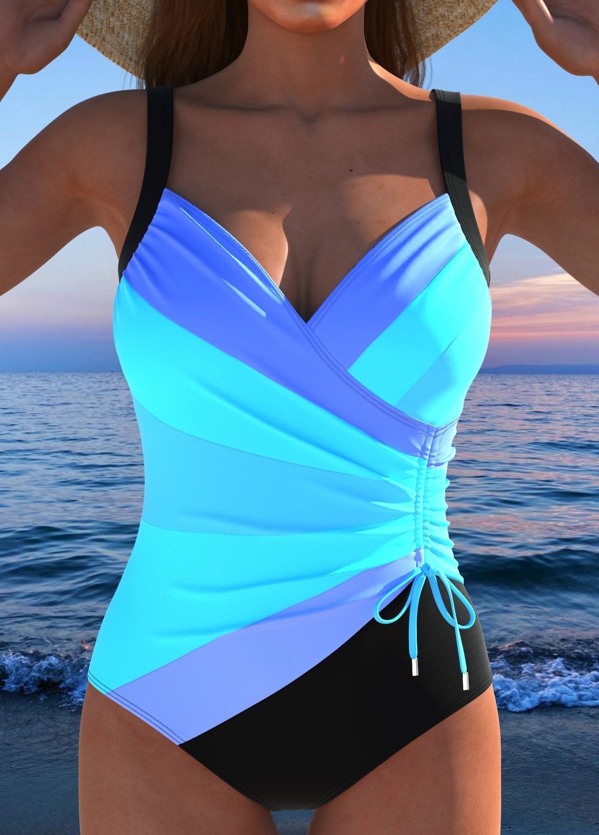 Costum de baie Luxe Surplice cu Imprimare Colorată