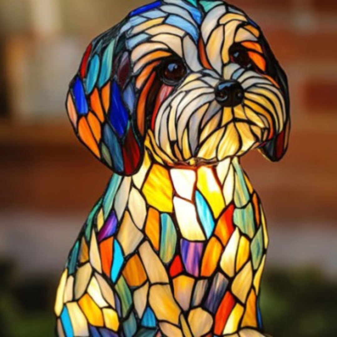 Papouille | Lampă din sticlă colorată cu câini, cu un accent magic