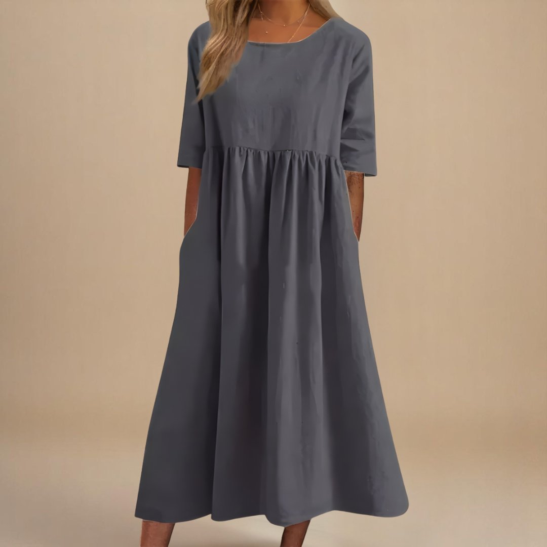 KATY | Rochie din in cu talie evidențiată