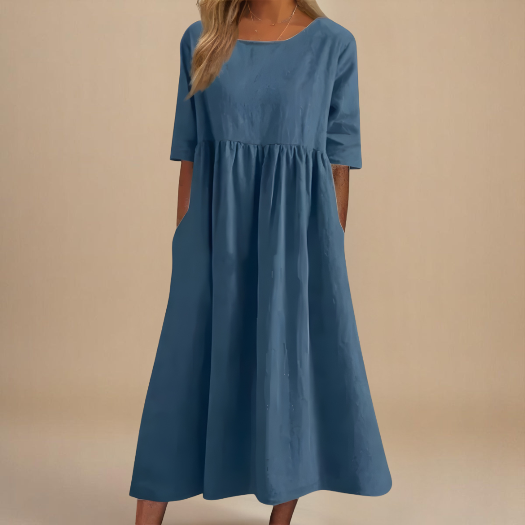 KATY | Rochie din in cu talie evidențiată