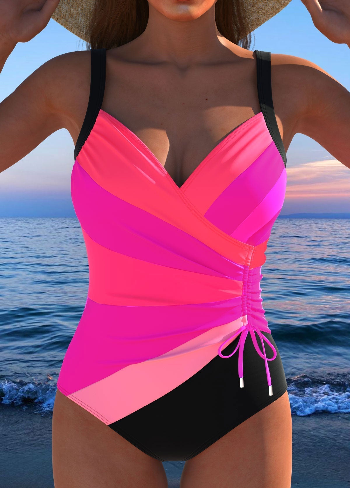 Costum de baie Luxe Surplice cu Imprimare Colorată