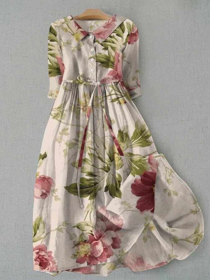 MAYLE | Rochie vintage cu flori și șnur în talie
