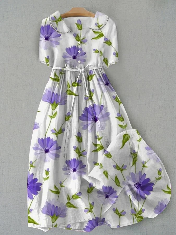 SARAH | Rochie vintage cu flori și legare în talie