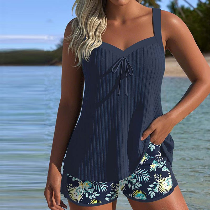 Mara| Tankini Rayé cu Pantaloni de Plajă în Două Piese