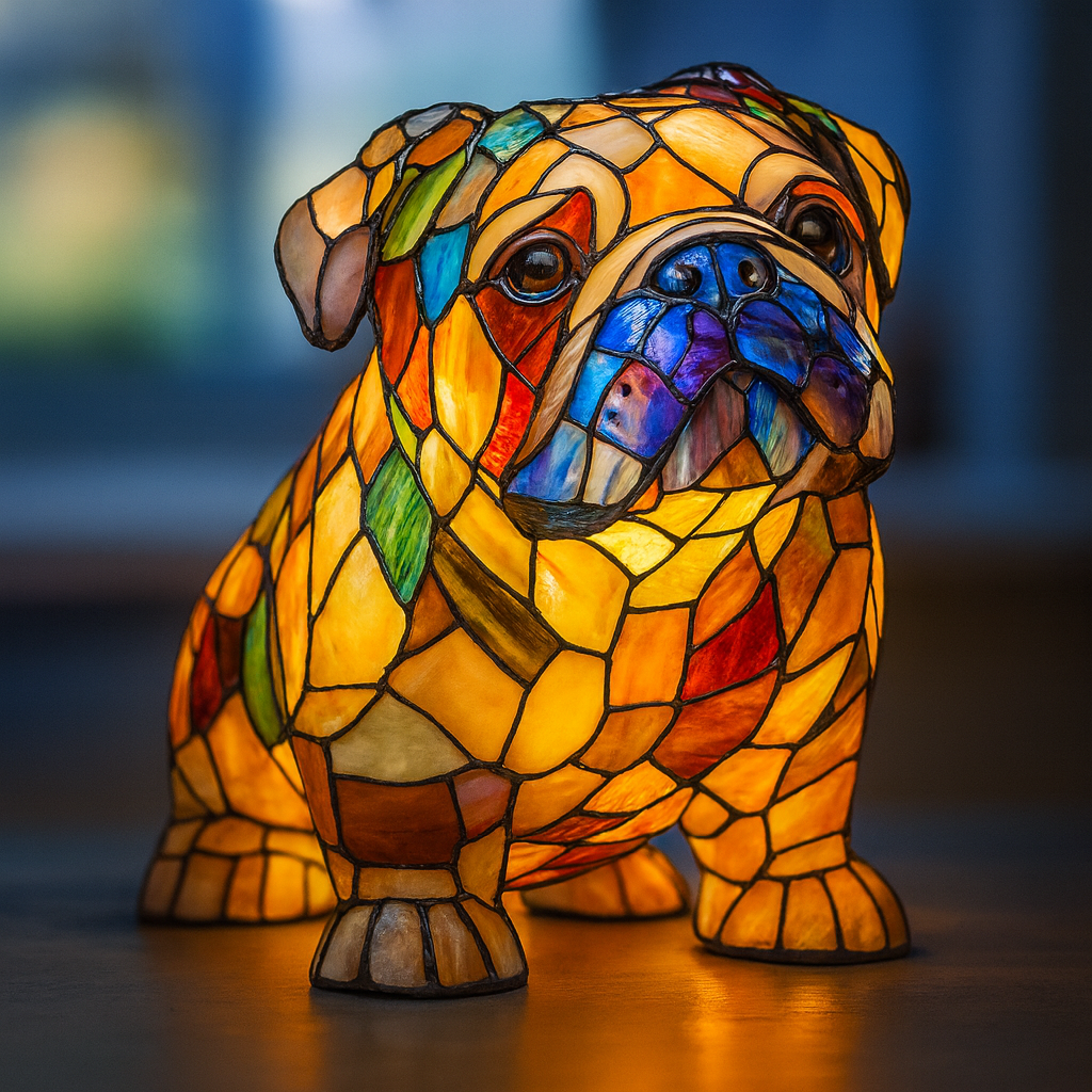Stín | Lampă din sticlă colorată cu câini, cu un aer magic