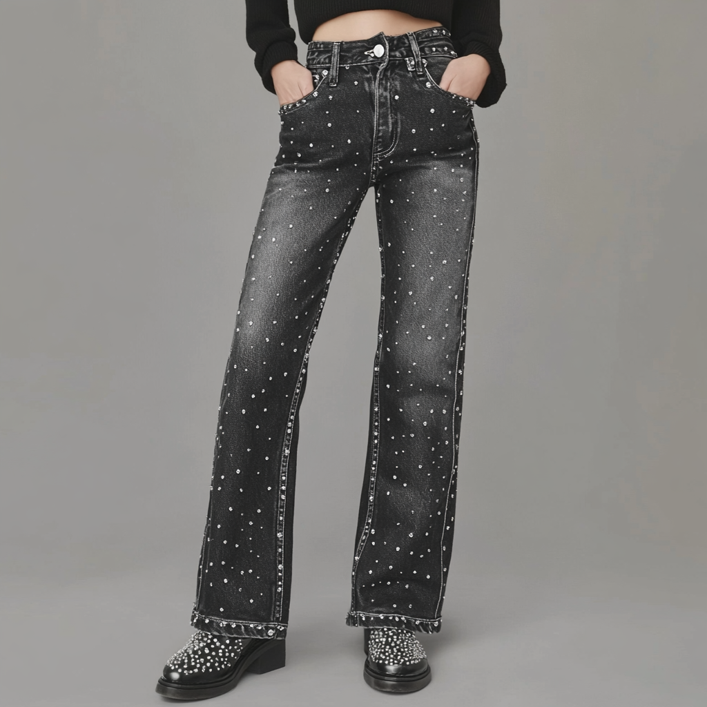 Pantaloni din denim cu sclipici