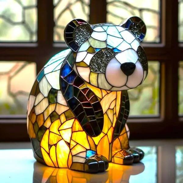 Pandaou | Lampa magică panda din sticlă colorată
