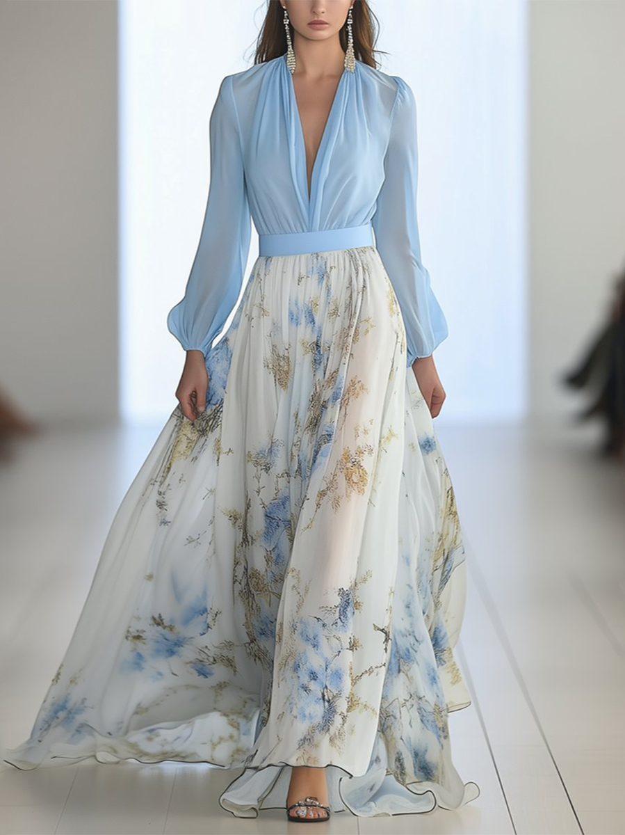 Harper™ | Rochie lungă cu imprimeu floral strălucitor