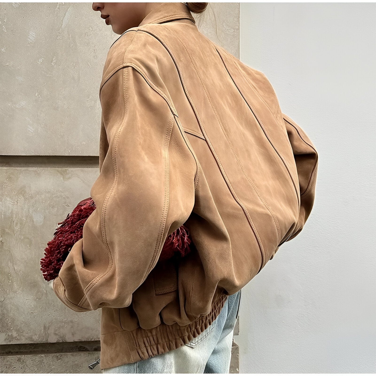 Isabella - Jachetă din piele suede patchwork