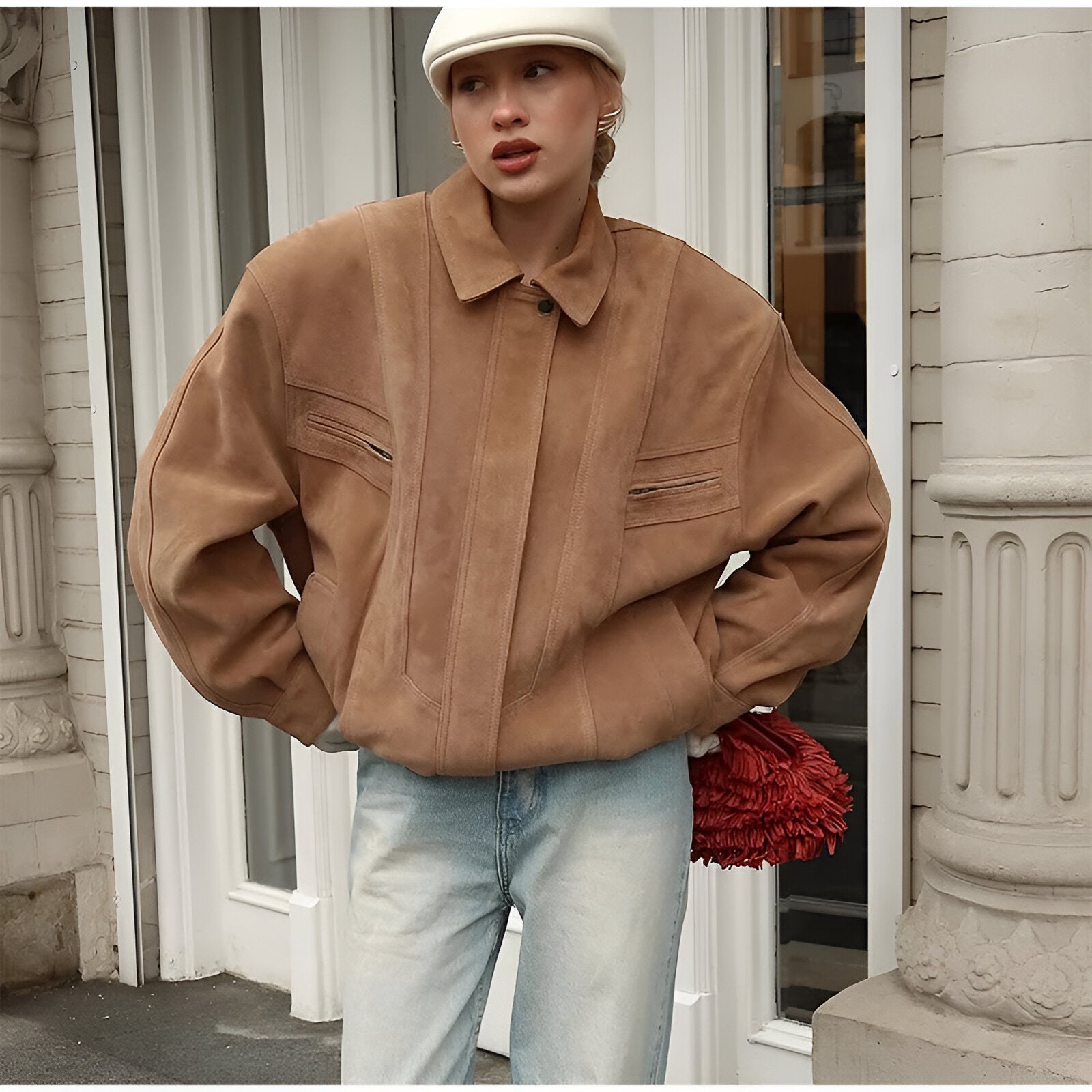 Isabella - Jachetă din piele suede patchwork
