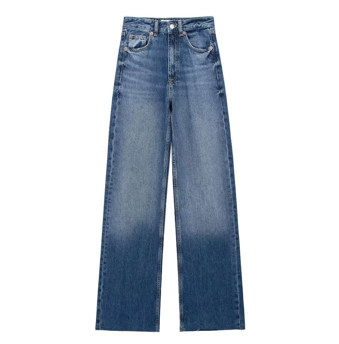 Pantaloni pentru Femei Bleu cu Picioare Largi