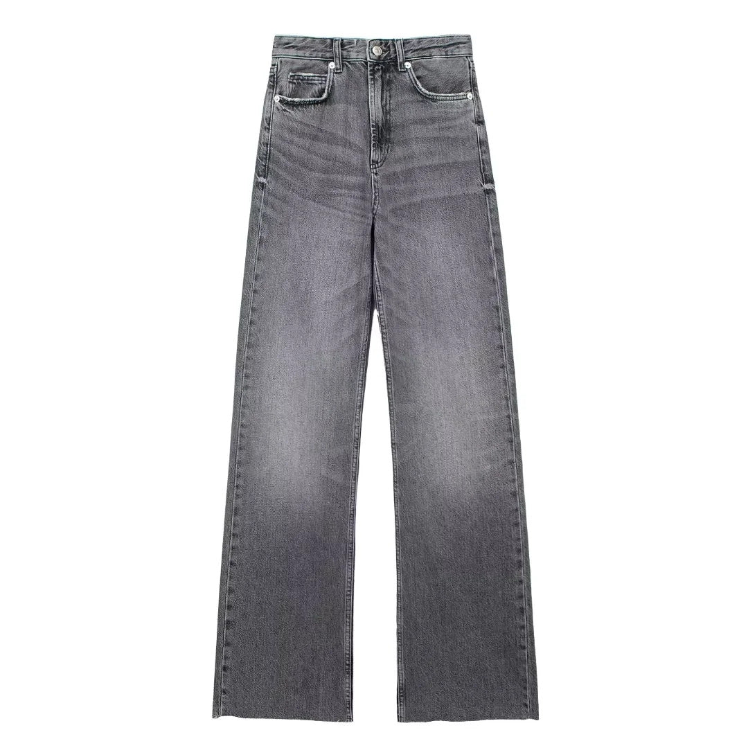 Pantaloni pentru Femei Gri cu Picioare Largi