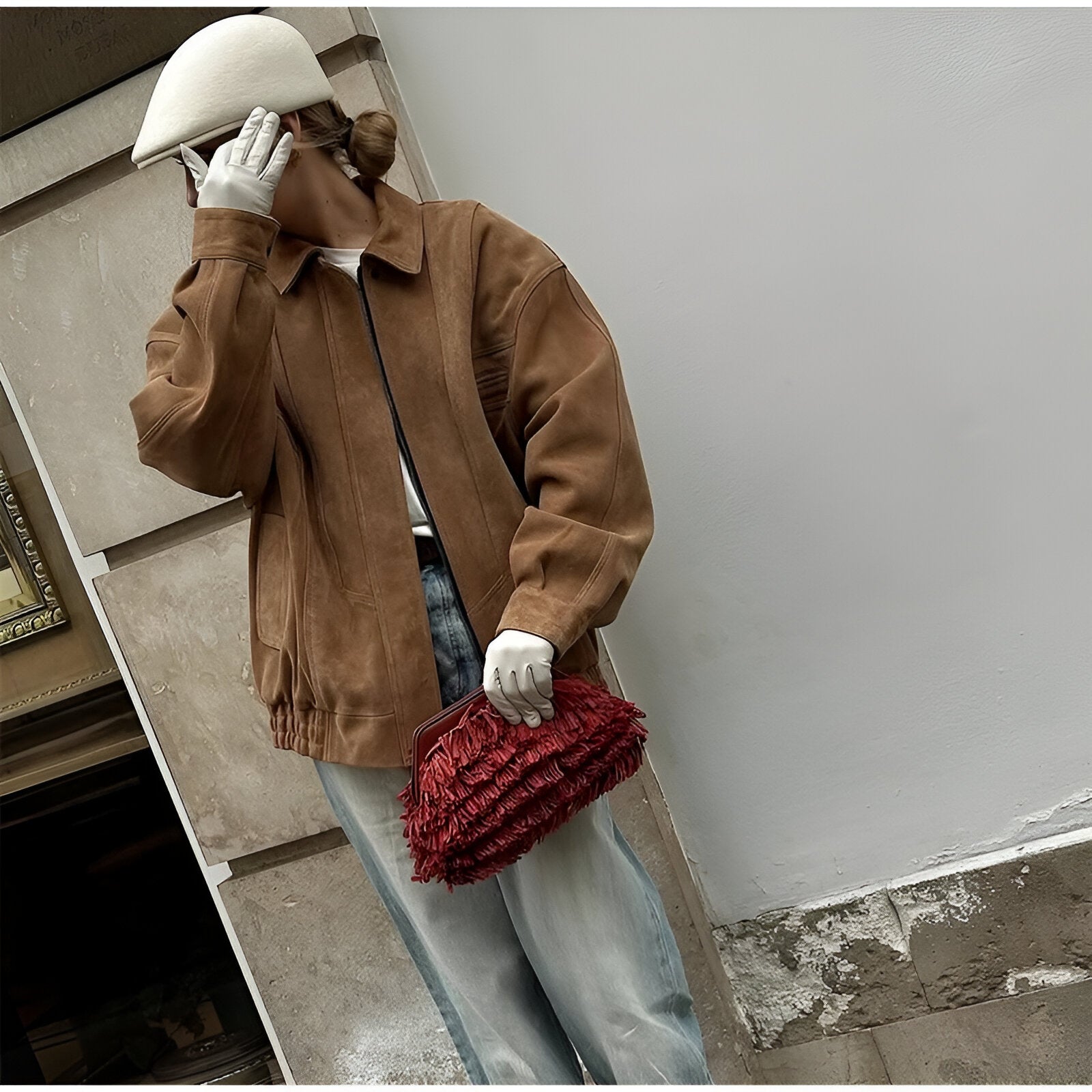 Isabella - Jachetă din piele suede patchwork