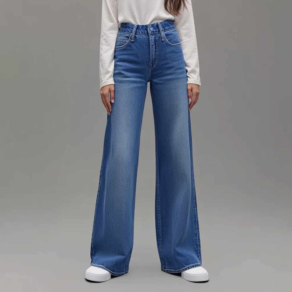 Pantaloni pentru Femei Bleu cu Picioare Largi