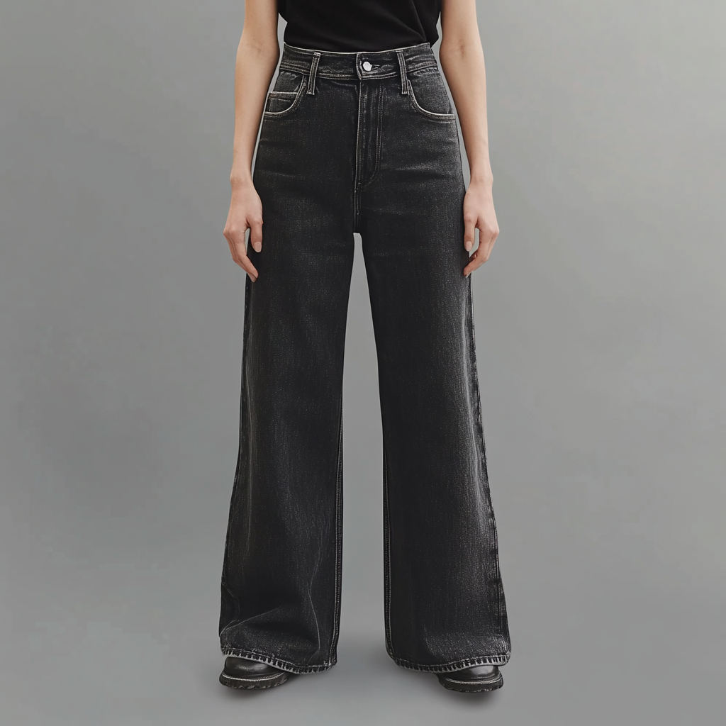 Blugi Negri Cu Pantaloni Largi