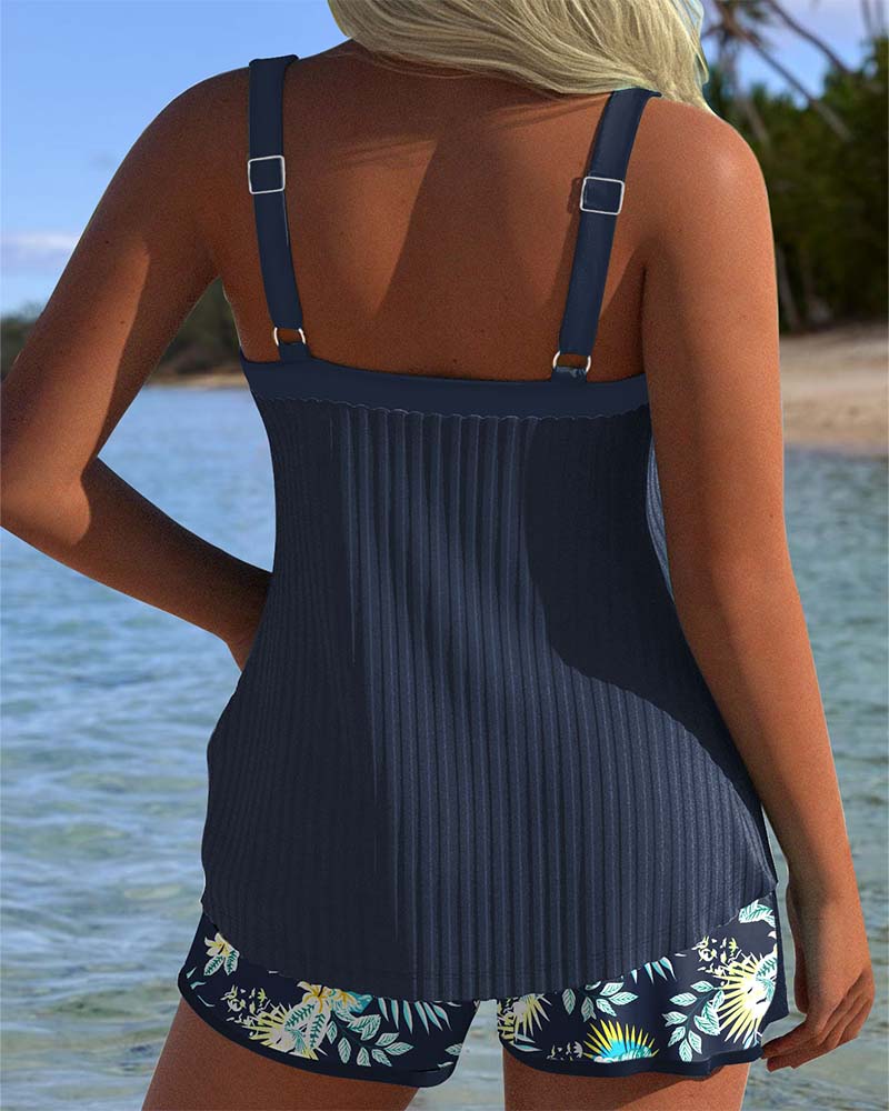 Mara| Tankini Rayé cu Pantaloni de Plajă în Două Piese
