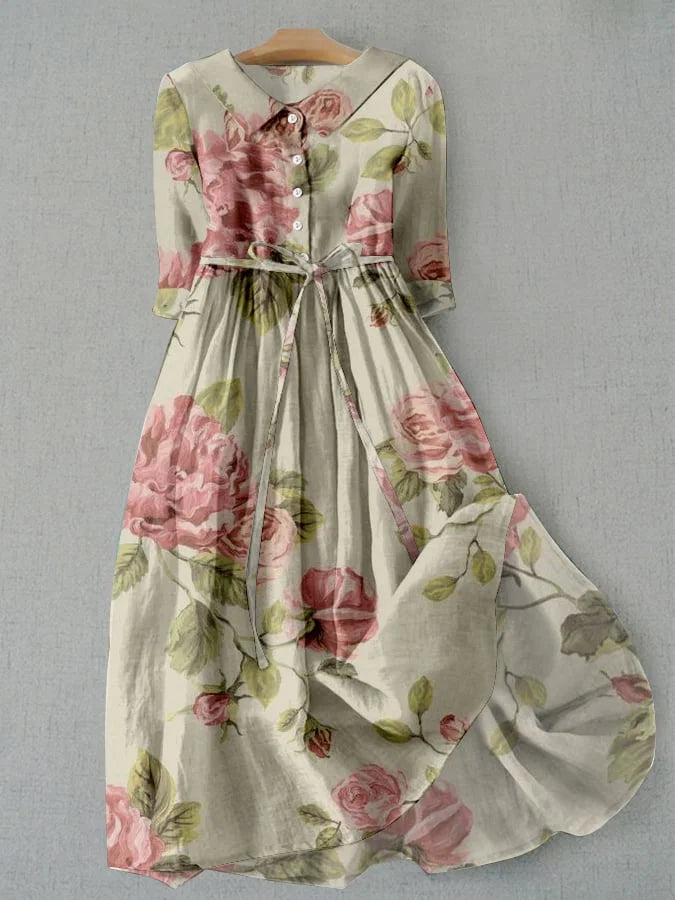 MASAH | Rochie Vintage din Bumbac și In cu Model Floral