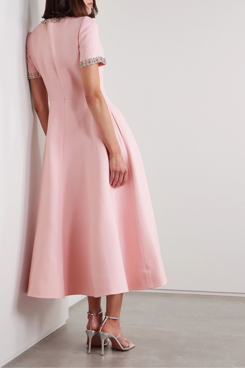 Rochie midi Zoe Bowknot roz împodobită cu cristale